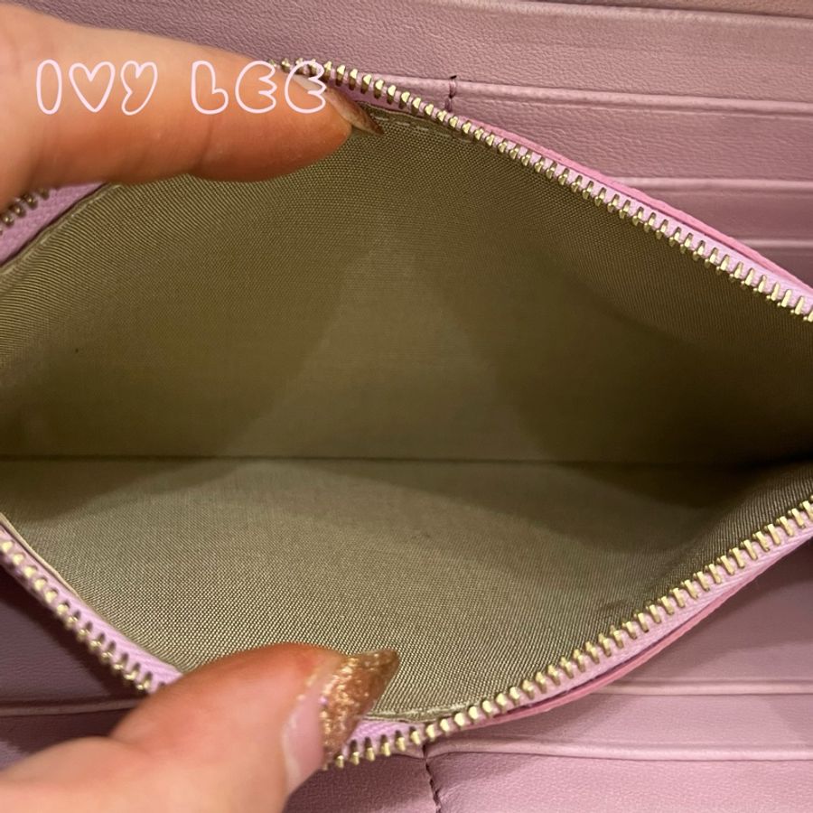 CELINE 席琳 拉鍊長錢包 皮革 小羊皮 雙色 粉紅色 橙色 長夾 二手精品-11