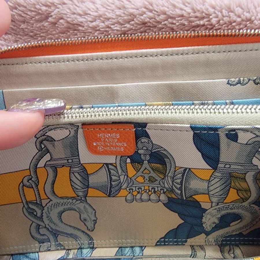 Hermès 愛馬仕橘 絲巾長夾-34