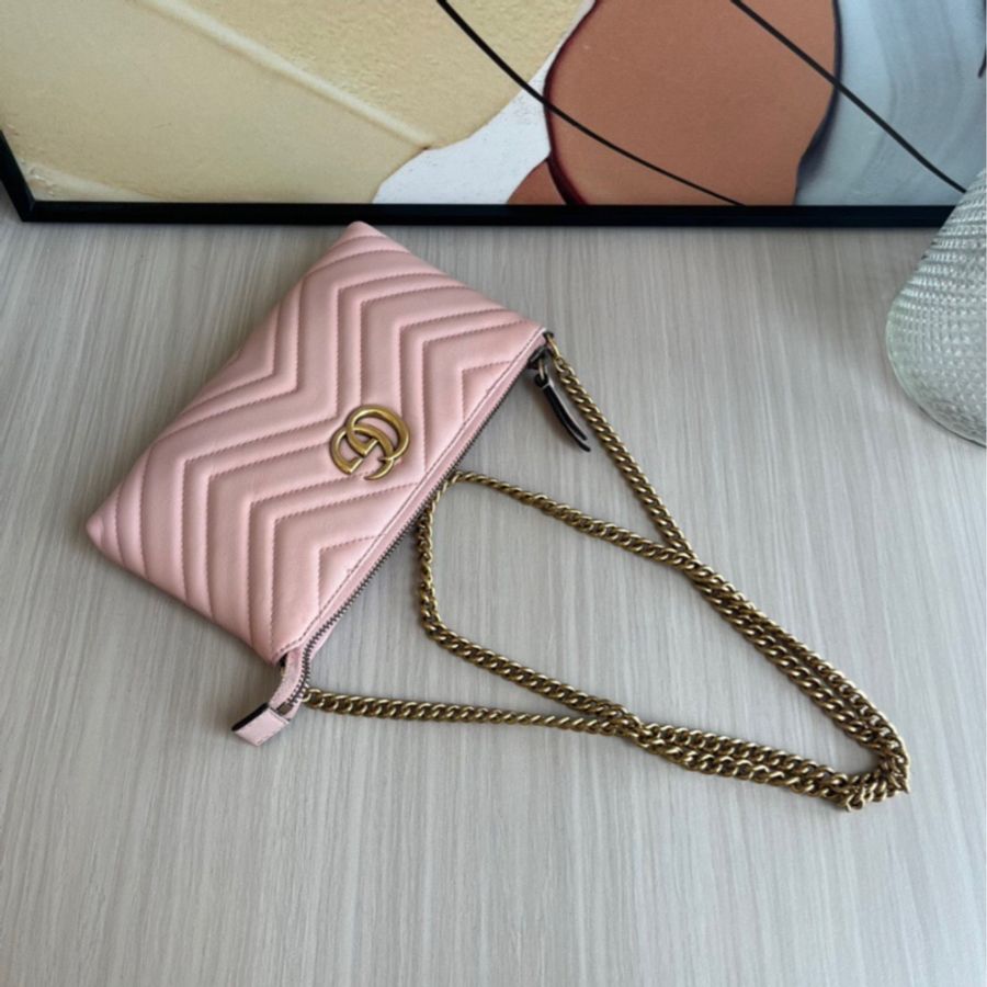 Gucci marmont woc 手機鏈條斜挎包 粉色-5