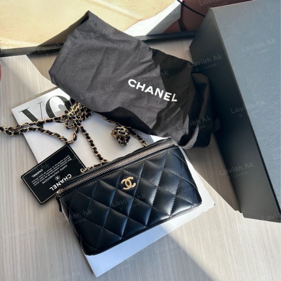 CHANEL 核桃金球鏈條化妝包 盒子包-0