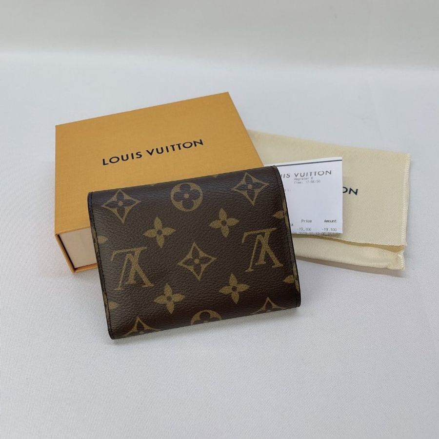 LV 全新Victorine老花紫紅信封三折短夾-1