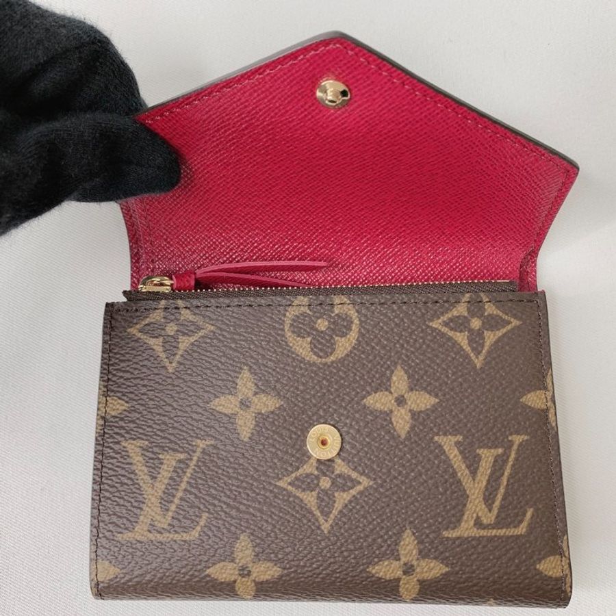LV 全新Victorine老花紫紅信封三折短夾-6