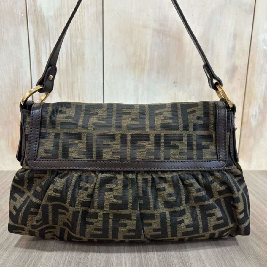 FENDI FF logo BAGUETTE 咖啡 牛皮 皮革 緹花布 老花 字紋 原花 手提包 肩背包 貝貴提-2