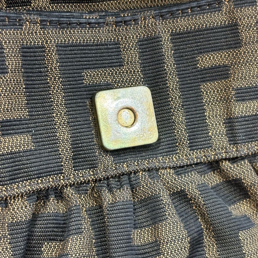 FENDI FF logo BAGUETTE 咖啡 牛皮 皮革 緹花布 老花 字紋 原花 手提包 肩背包 貝貴提-23