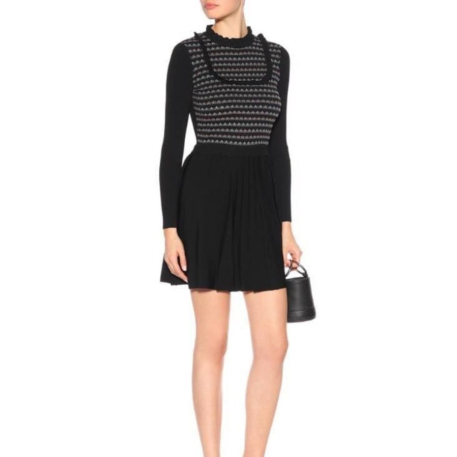 真品 red valentino 黑色 立領 洋裝 連身裙 連衣裙 長袖上衣 裙裝-0