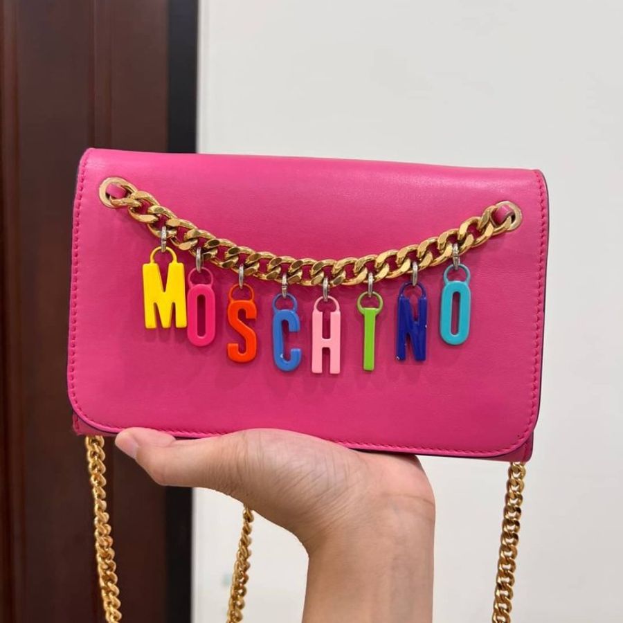 moschino WOC 桃紅 彩虹 斜背包 帶鏈包 肩背包 鏈條包 手拿包-3