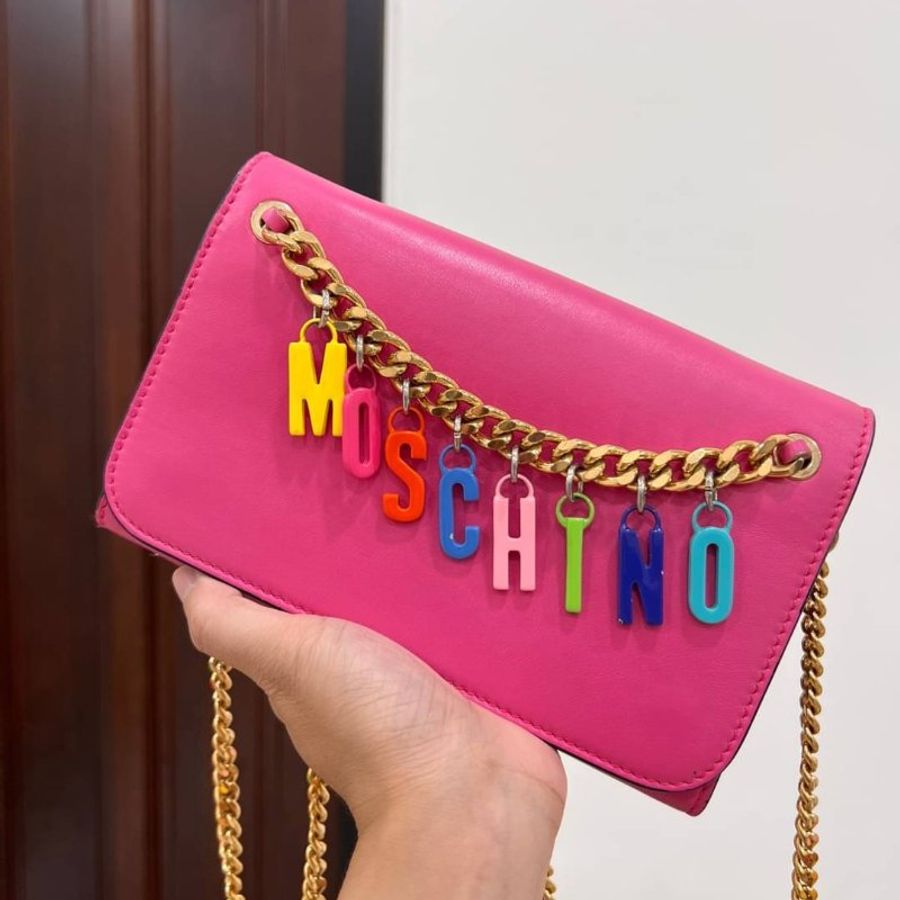 moschino WOC 桃紅 彩虹 斜背包 帶鏈包 肩背包 鏈條包 手拿包-4
