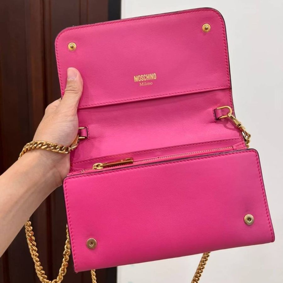 moschino WOC 桃紅 彩虹 斜背包 帶鏈包 肩背包 鏈條包 手拿包-5