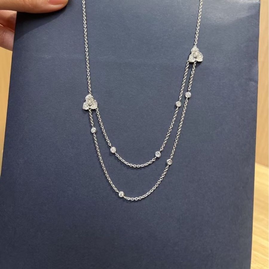 伯爵Piaget 玫瑰花雙花 7 鑽項鍊,雙層款,浪漫唯美-2
