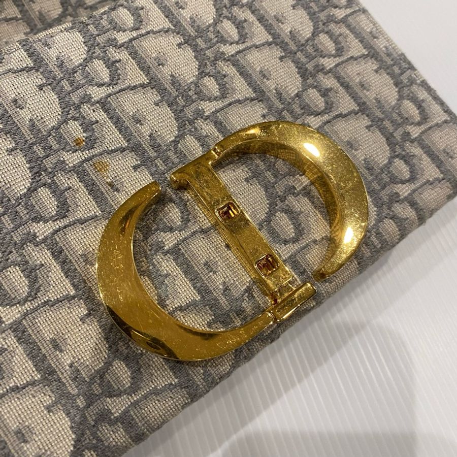 DIOR 30蒙田box灰色帆布 金扣-14