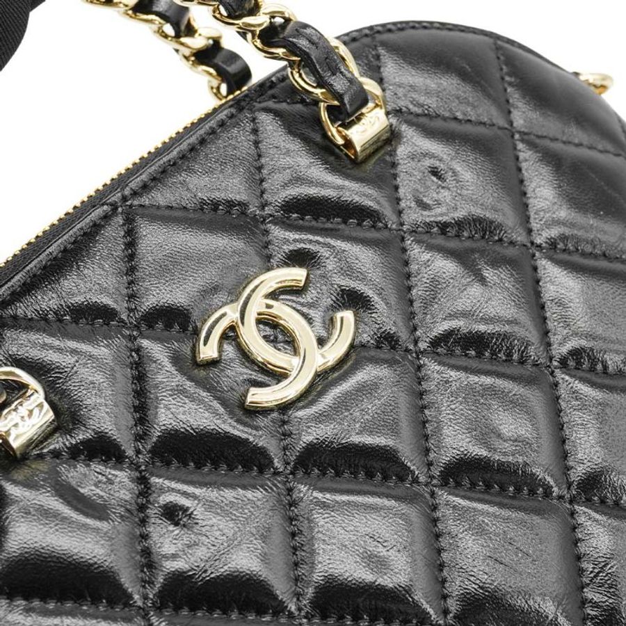 Chanel 展示品 Matelasse 亮面羊皮淡金鍊二用貝殼包-小(AS5130-黑)-6