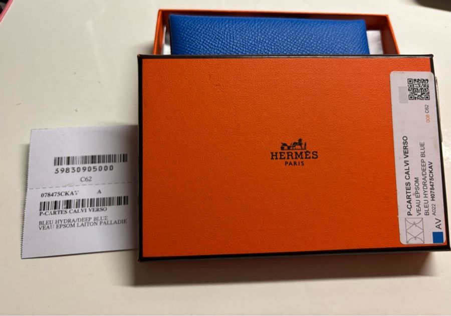 全新全配Hermes Calvi Verso Epsom 卡片夾 雙色(亮藍色/深藍色)-9
