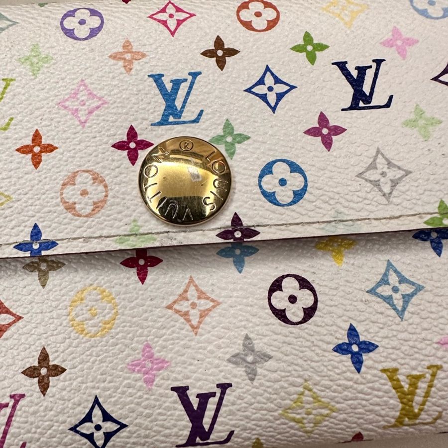 LV村上隆白三彩皮夾錢包-7