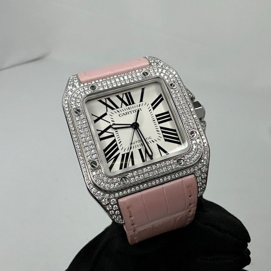Cartier 卡地亞 Santos 100山度士精鑲鑽錶-3