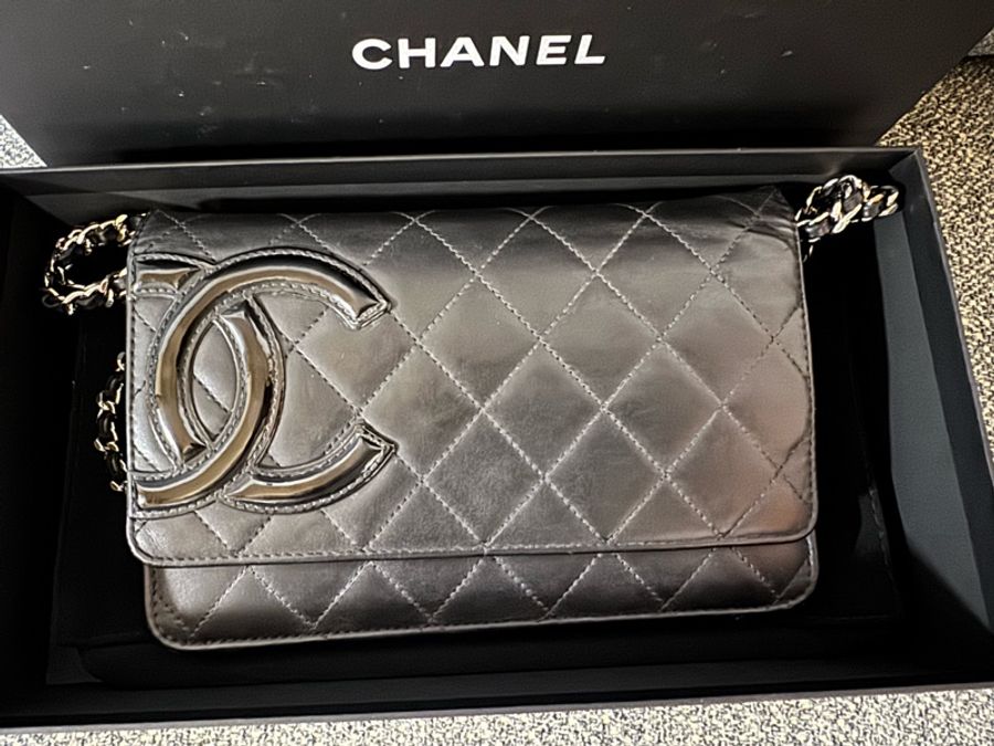 Chanel 黑色康朋小羊皮銀鍊WOC包-6