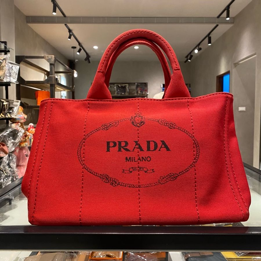 PRADA 帆布手提肩背包 紅-0