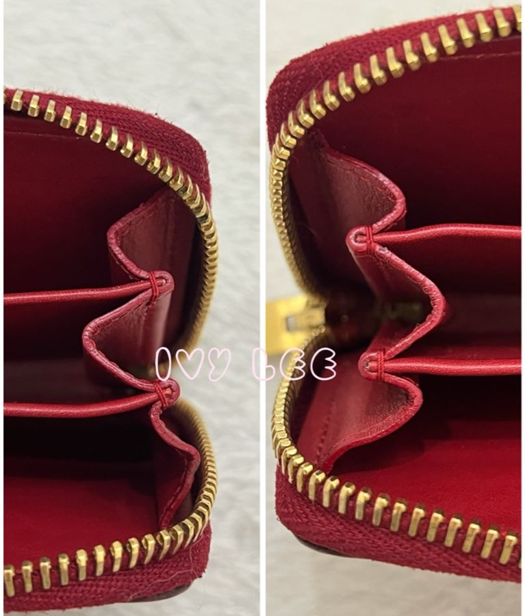 SAINT LAURENT  315858 紅金 名片夾 拉鍊零錢包 三層卡包 二手精品-12