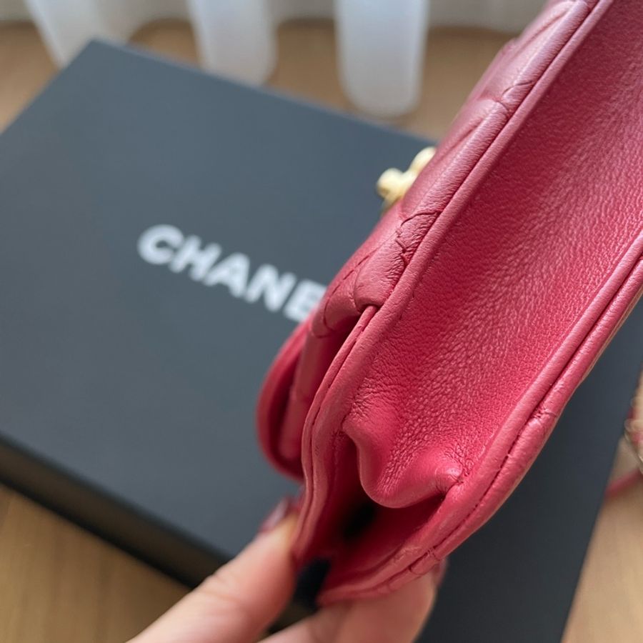 Chanel 專櫃正品Trendy Chain Clutch珊瑚粉雙色 金銀鏈 菱格雙色鍊包 woc-2