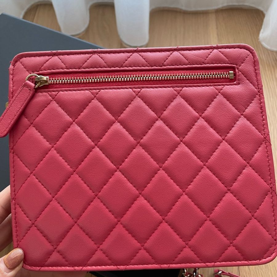 Chanel 專櫃正品Trendy Chain Clutch珊瑚粉雙色 金銀鏈 菱格雙色鍊包 woc-4