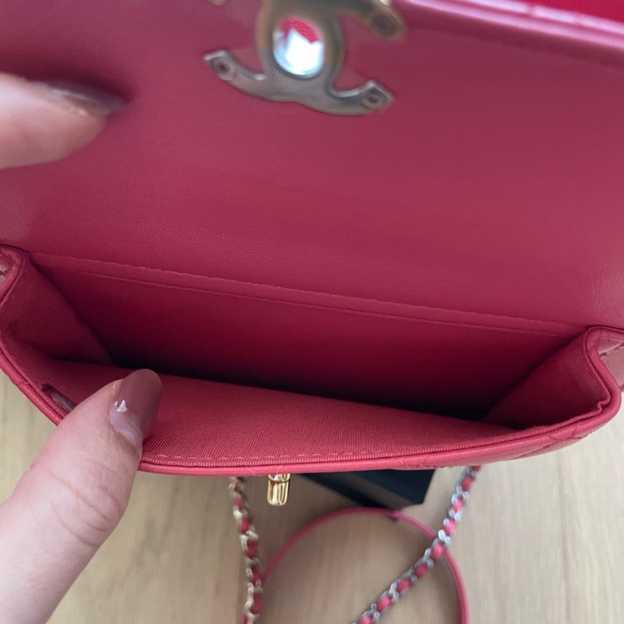 Chanel 專櫃正品Trendy Chain Clutch珊瑚粉雙色 金銀鏈 菱格雙色鍊包 woc-13