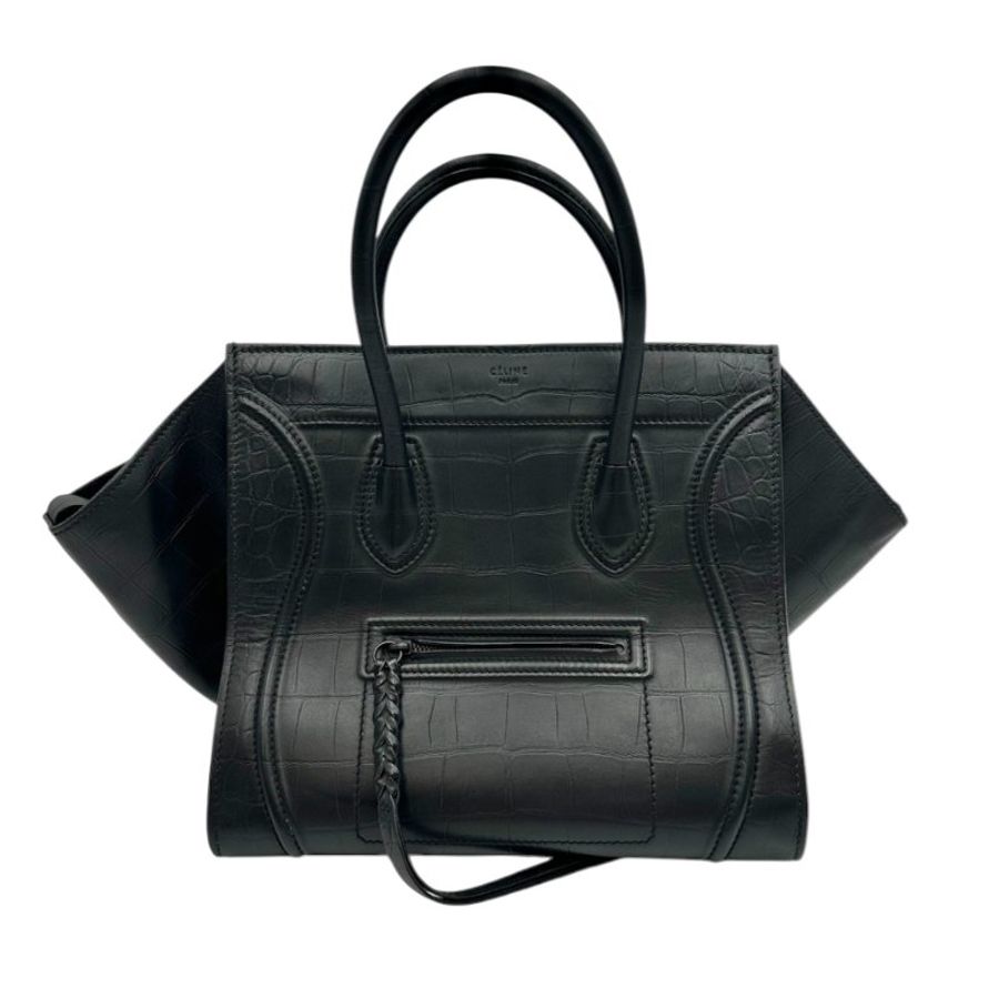 【美收精品】CELINE 牛皮鱷魚紋黑色蝙蝠包 A-520【隔月月中將轉賣至日本 上架期限30天】-0