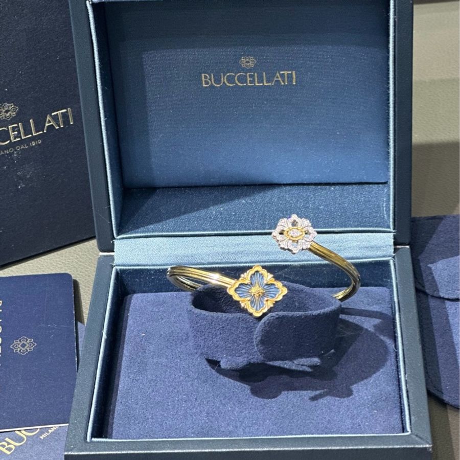 BUCCELLATI布契拉提OPERA系列双生花镂空蓝色手镯-8