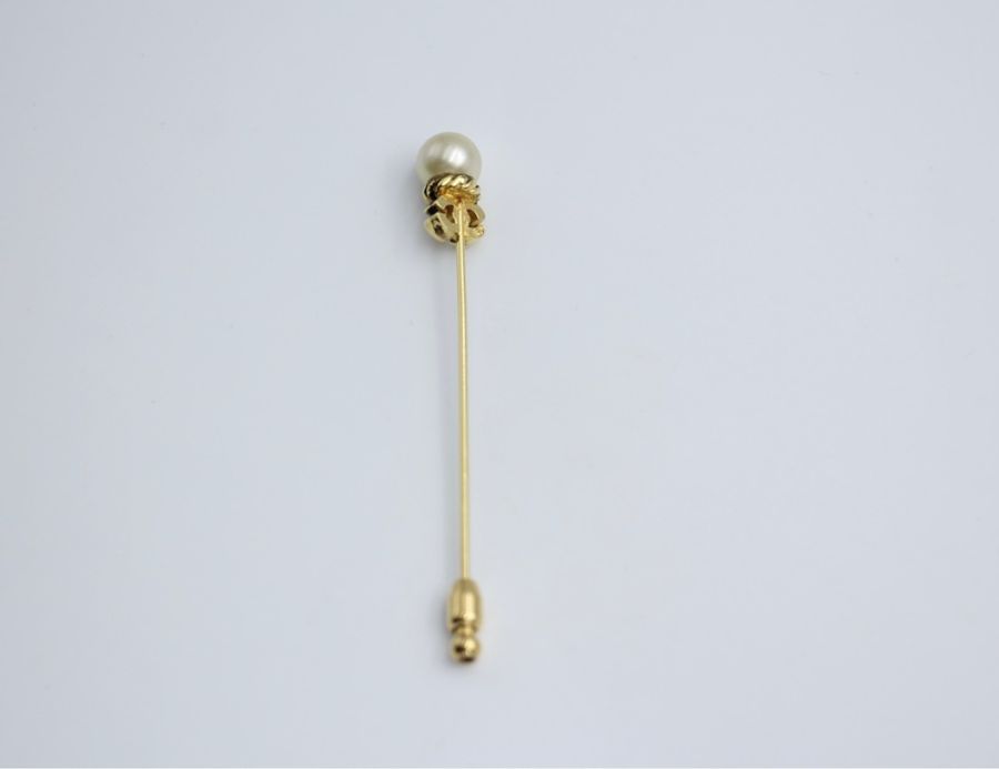 Chanel Vintage 1954-71年鍍金仿珍珠扭紋CC棒胸針-5