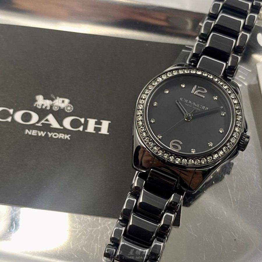 COACH手錶,編號CH00131,28mm黑圓形陶瓷錶殼,黑色簡約, 中三針顯示錶面,深黑色陶瓷錶帶款-1