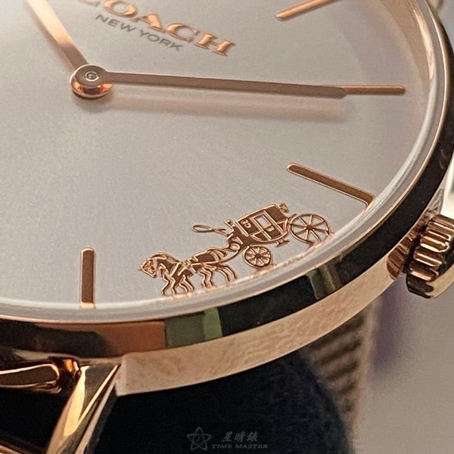 COACH手錶,編號CH00113,36mm玫瑰金圓形精鋼錶殼,白色簡約, 中二針顯示錶面,玫瑰金色米蘭錶帶款-6