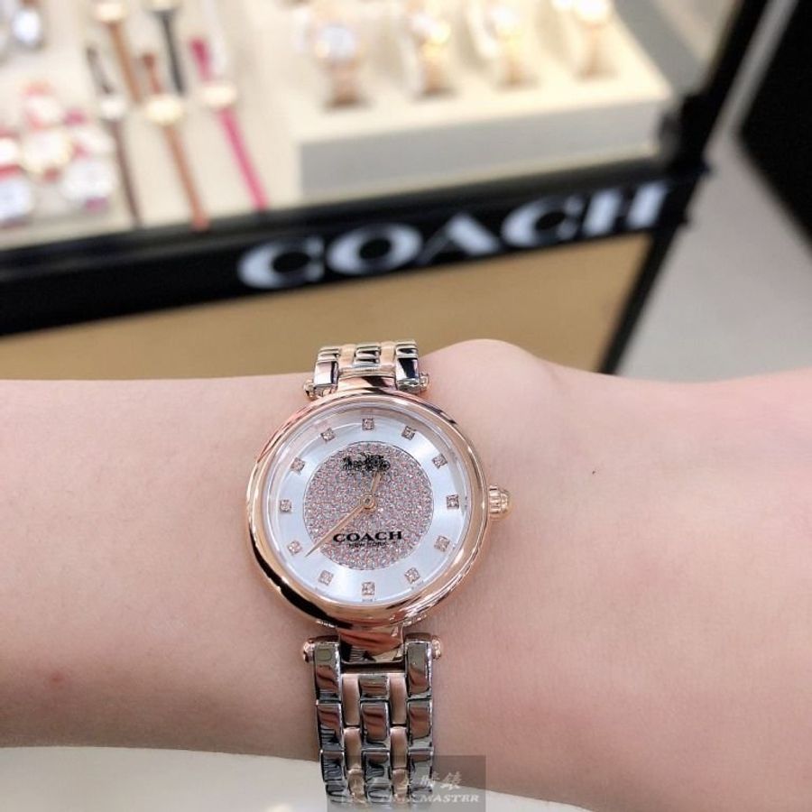 COACH手錶,編號CH00078,26mm玫瑰金圓形精鋼錶殼,銀色滿天星錶面,金銀相間精鋼錶帶款,閃亮度冠絕全場!-3