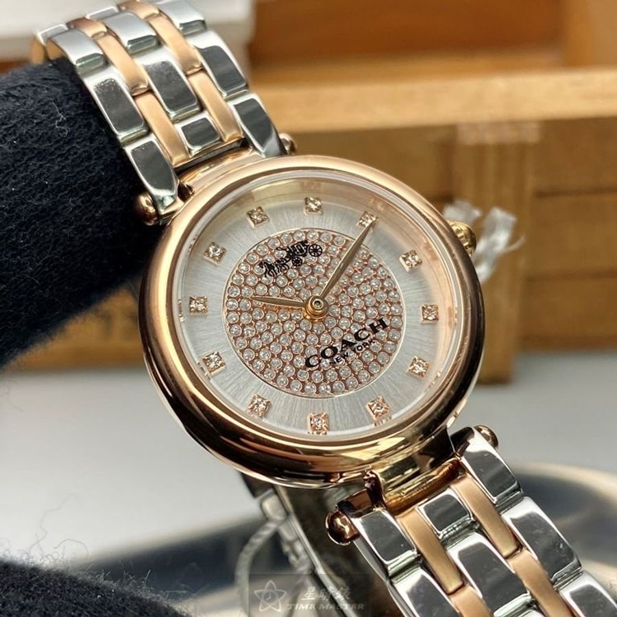 COACH手錶,編號CH00078,26mm玫瑰金圓形精鋼錶殼,銀色滿天星錶面,金銀相間精鋼錶帶款,閃亮度冠絕全場!-6