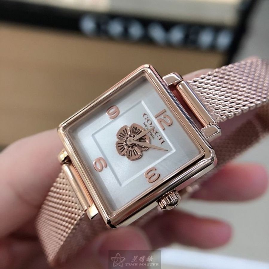 COACH手錶,編號CH00040,22mm玫瑰金方形精鋼錶殼,白色簡約錶面,玫瑰金色米蘭錶帶款,微時尚輕奢-7