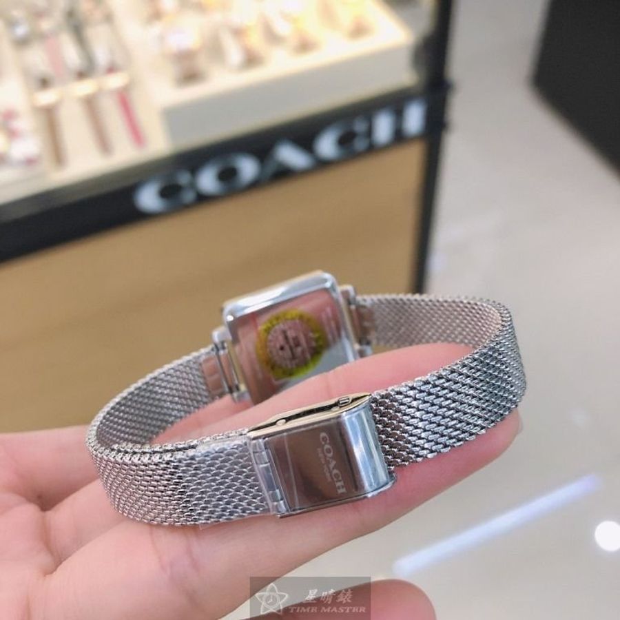 COACH手錶,編號CH00140,22mm銀方形精鋼錶殼,白色, 銀色簡約, 山茶花雕刻錶面,銀色米蘭錶帶款-2