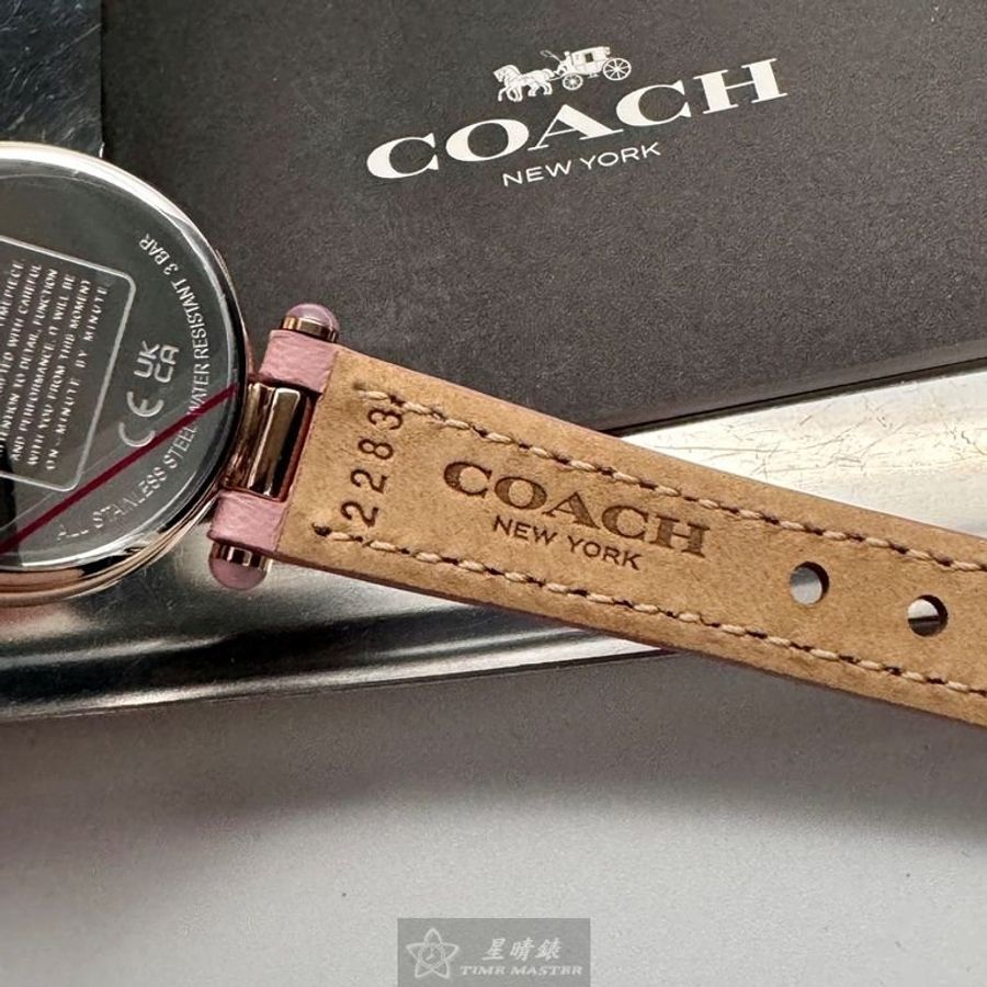 COACH手錶,編號CH00211,26mm玫瑰金圓形精鋼錶殼,貝母中二針顯示, 鑽圈錶面,粉紅真皮皮革錶帶款-3