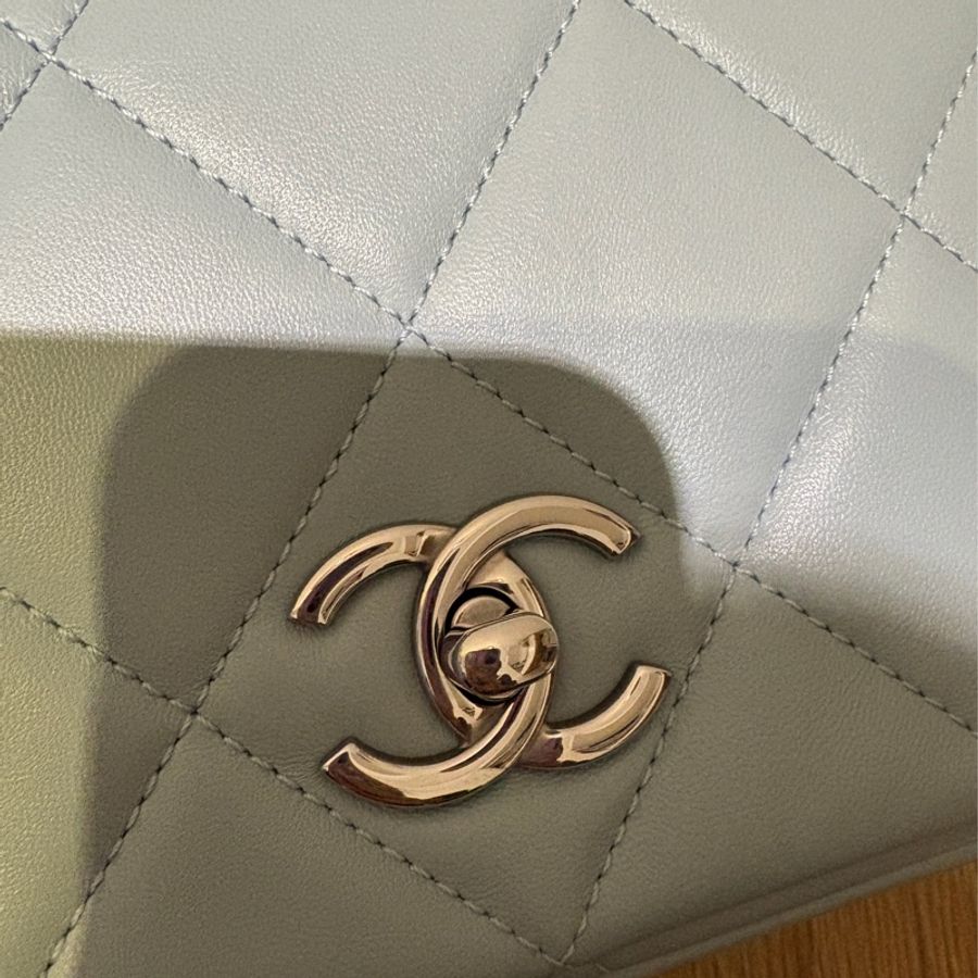 (降價)香奈兒Chanel 瀑布鍊銀扣方胖17cm 斜背包 天空藍-18