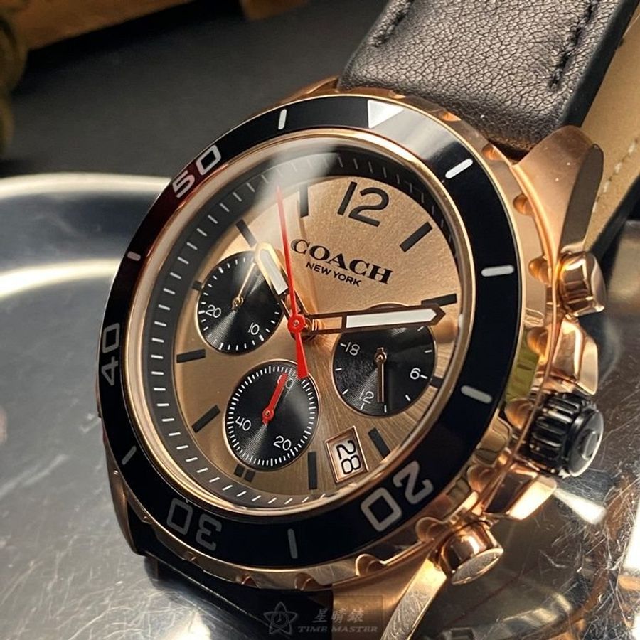 COACH手錶,編號CH00063,44mm玫瑰金錶殼,深黑色錶帶款-1