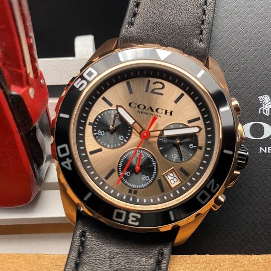 COACH手錶,編號CH00063,44mm玫瑰金錶殼,深黑色錶帶款-3