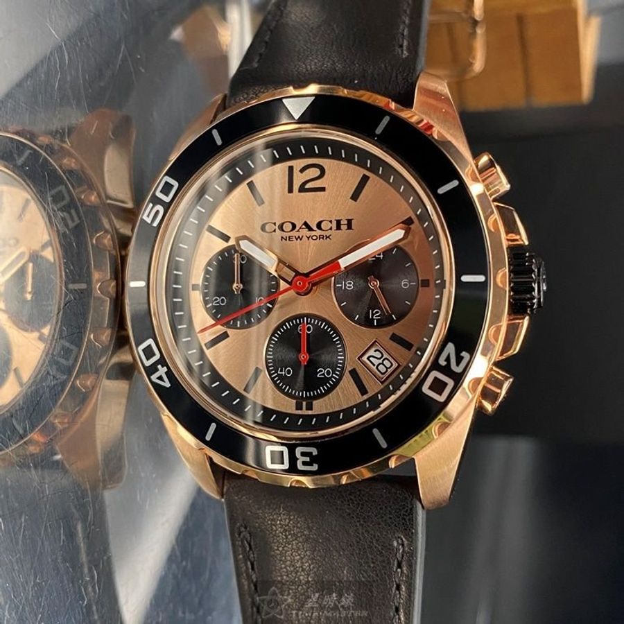 COACH手錶,編號CH00063,44mm玫瑰金錶殼,深黑色錶帶款-10