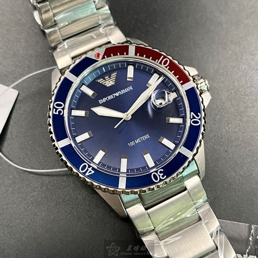 ARMANI手錶,編號AR00020,42mm寶藍錶殼,銀色錶帶款-8