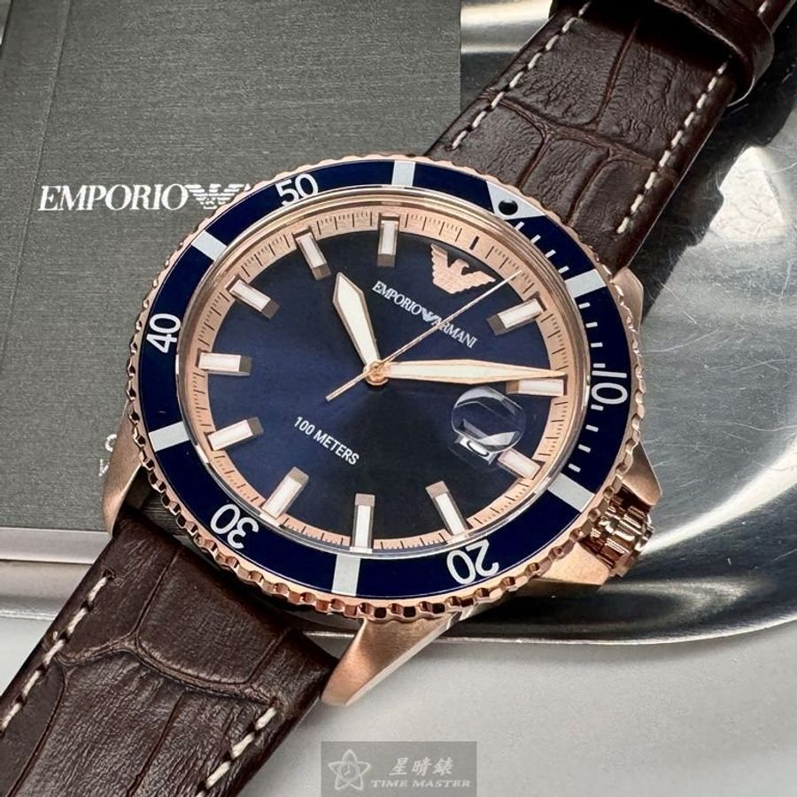 ARMANI手錶,編號AR00047,42mm玫瑰金錶殼,咖啡色錶帶款-1