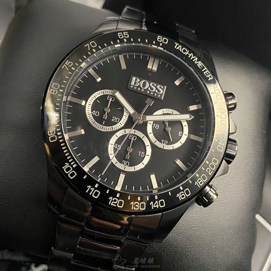 BOSS伯斯男錶,編號HB1512961,44mm黑圓形精鋼錶殼,黑色三眼錶面,深黑色精鋼錶帶款,良工巧匠之作!-10