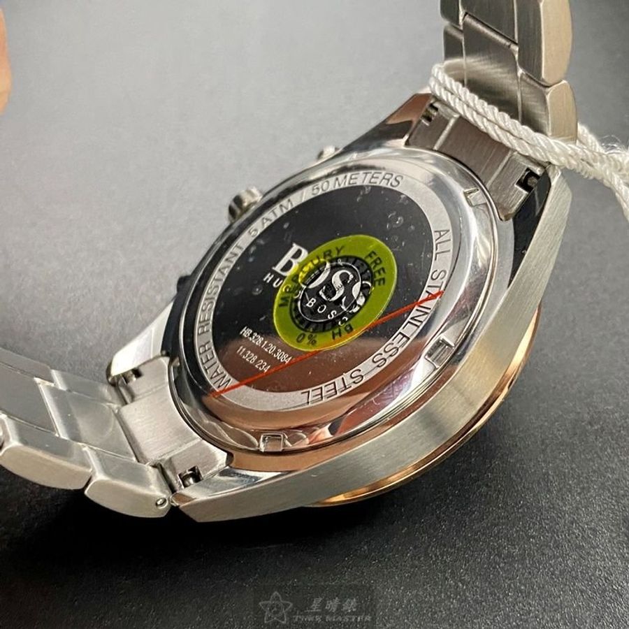 BOSS手錶,編號HB1513584,42mm玫瑰金圓形精鋼錶殼,黑色三眼, 運動錶面,金銀相間精鋼錶帶款,獨具匠心!-5