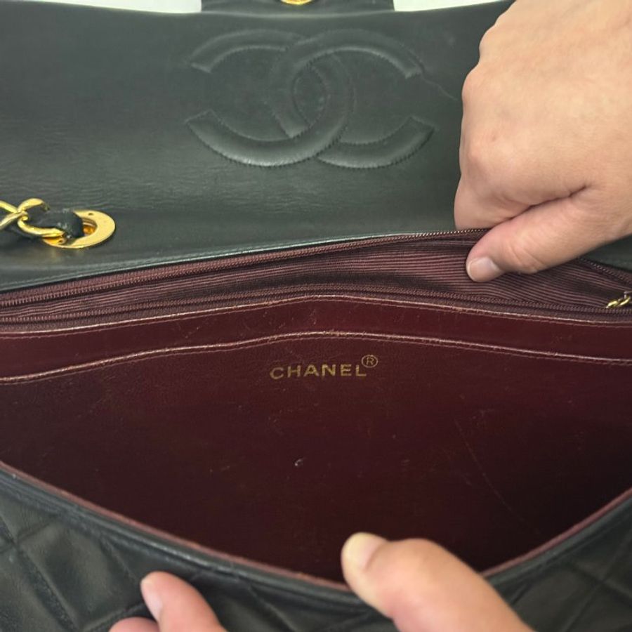 Chanel 貝嫂黑金 大菱格紋 34cm 大金CC扣 斜背包 肓背包 Vintage-19