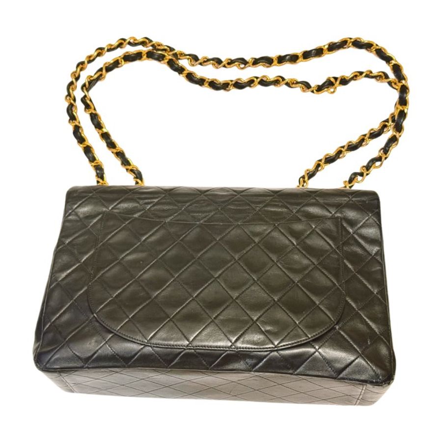 Chanel 貝嫂黑金 大菱格紋 34cm 大金CC扣 斜背包 肓背包 Vintage-36