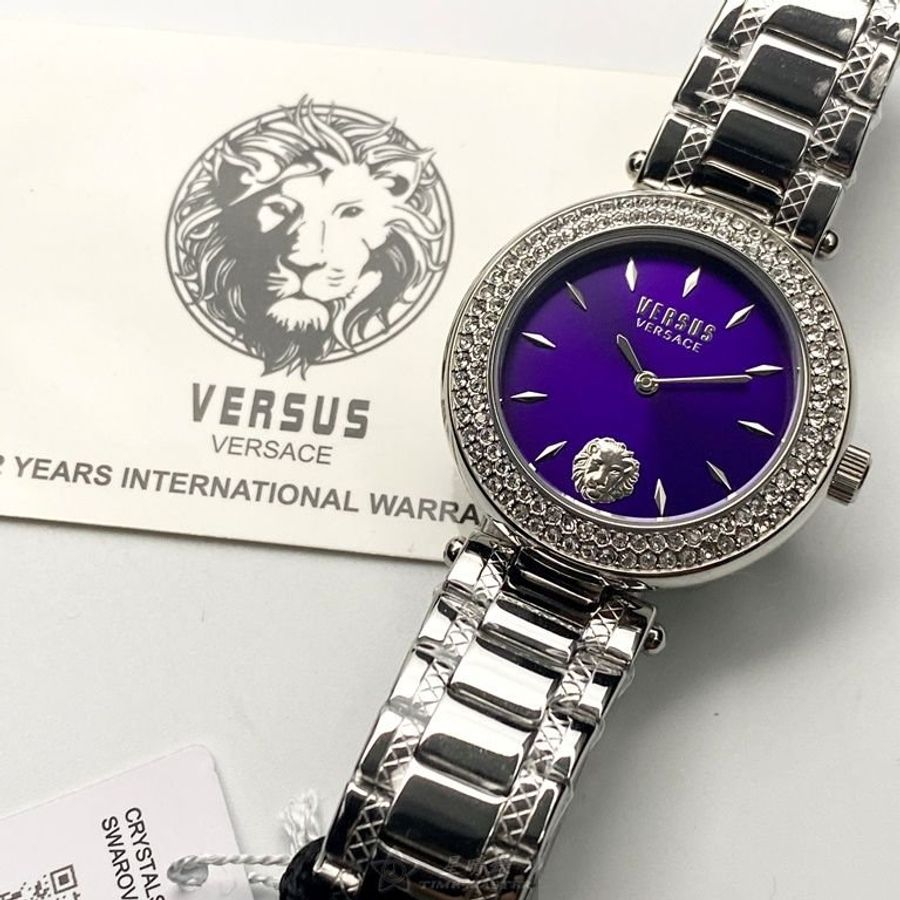 VERSUS VERSACE手錶,編號VV00366,36mm銀圓形精鋼錶殼,紫藍簡約, 中二針顯示錶面,銀色精鋼錶帶款-6