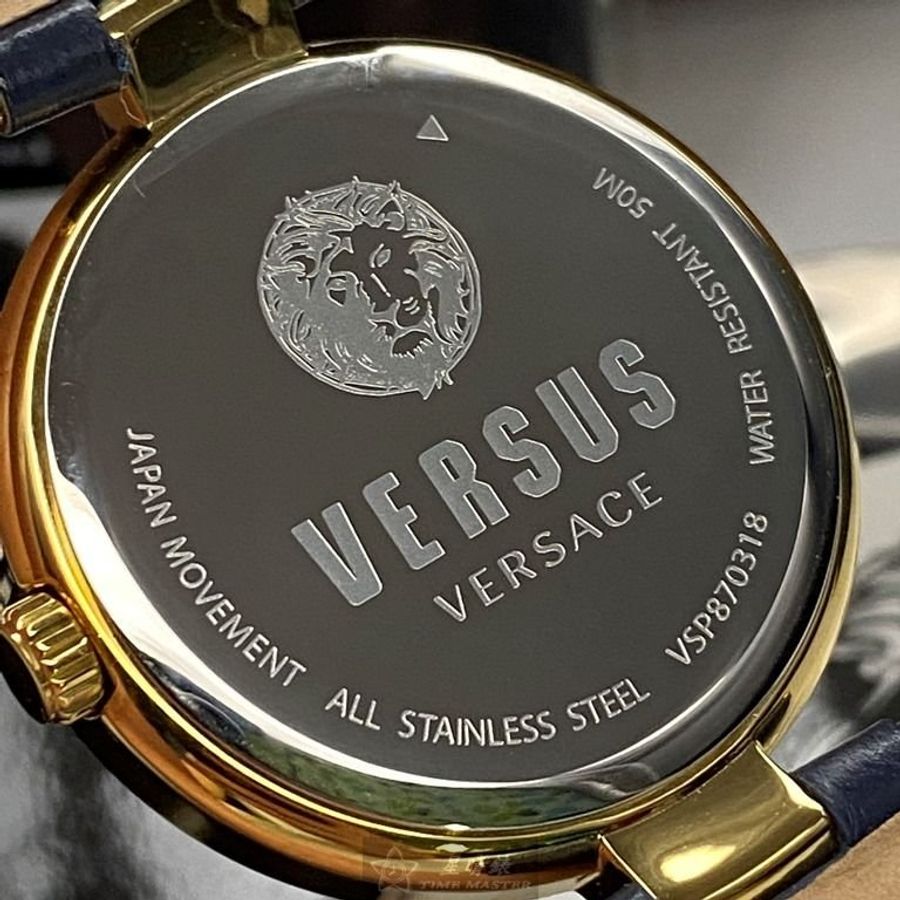 VERSUS VERSACE手錶,編號VV00294,36mm寶藍圓形精鋼錶殼,黑色幾何線條錶面,寶藍真皮皮革錶帶款-6