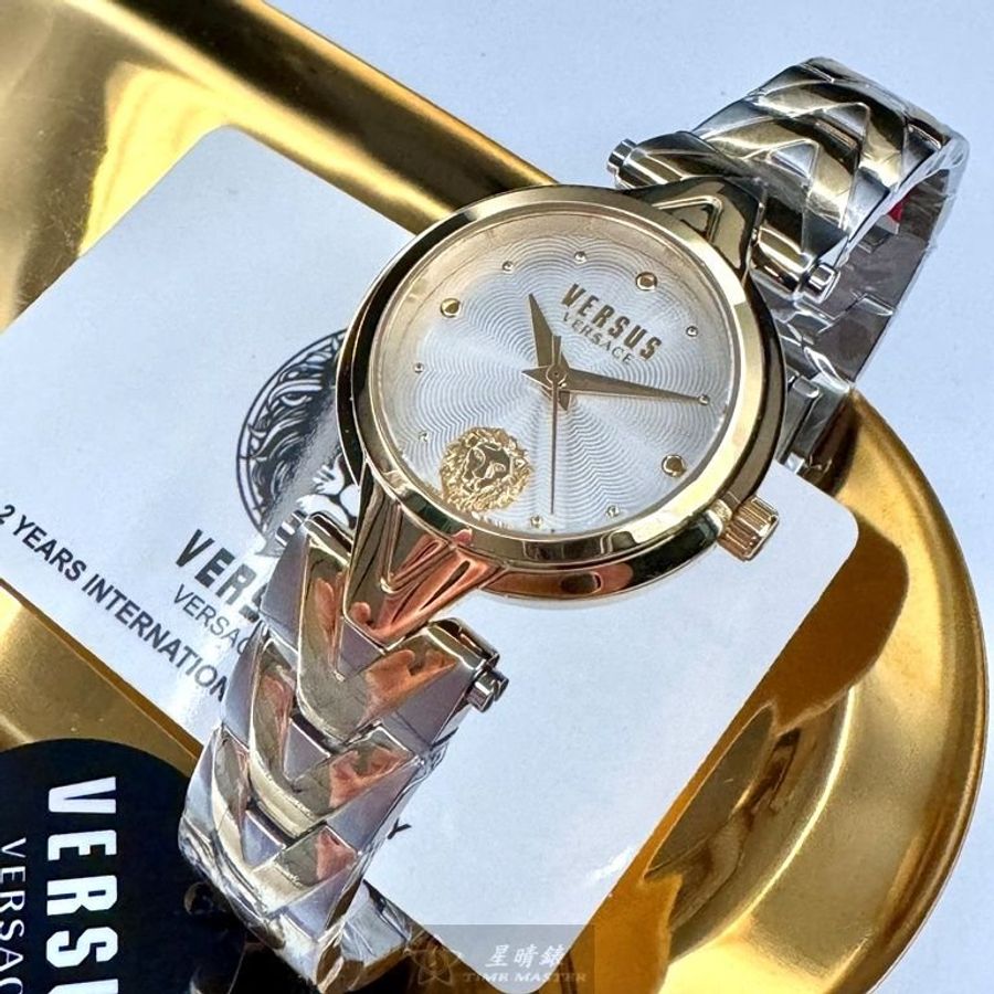 VERSUS VERSACE手錶,編號VV00377,30mm金色圓形精鋼錶殼,白色中三針顯示錶面,金銀相間精鋼錶帶款-4