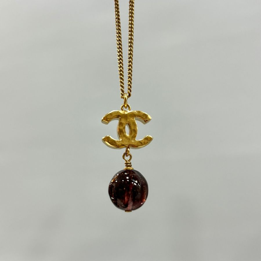 Chanel 金熔岩雙C垂墜咖啡紫色琉璃兩段式項鍊-8