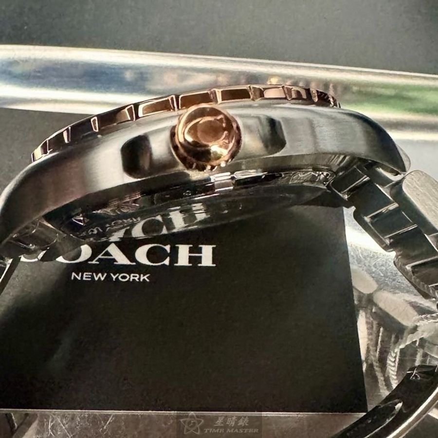 COACH手錶,編號CH00214,46mm玫瑰金圓形精鋼錶殼,寶藍色鏤空, 中三針顯示, 運動錶面,金銀相間精鋼錶帶款-3