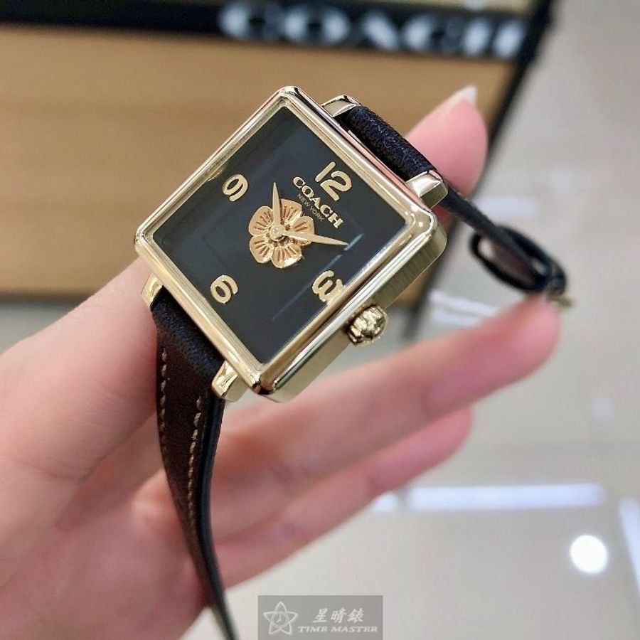 COACH手錶,編號CH00220,22mm金色方形精鋼錶殼,黑色簡約, 中二針顯示錶面,深黑色真皮皮革錶帶款-12